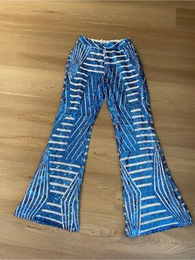 Blue Geometric Sequin Flared Pants burning man pants